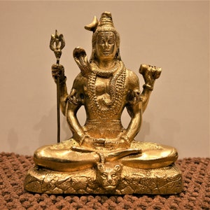 Handmade Brass Shiva Statue: Hindu God Idol, Home Decor (19.5 cm)