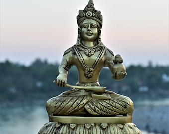 Handmade Brass Annapurna Statue: Hindu Goddess of Food
