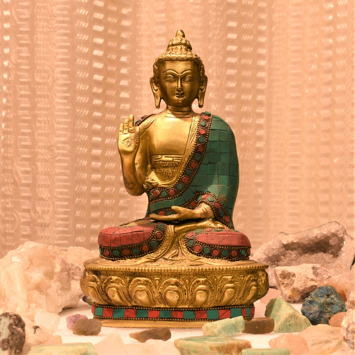 Buddha Statue blessing pose 10 inch inlay stone Statue Etsy