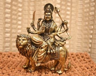 Handmade Brass Maa Durga Statue - Hindu Blessing Idol