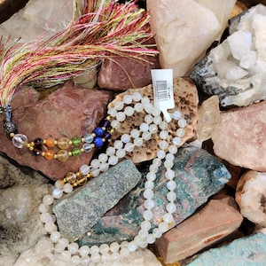 108 Beads Natural Rainbow moonstone with seven chakra mala