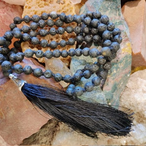 Lava Stone Mala Beads: Hand-Knotted Meditation Necklace