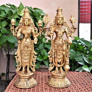 Vishnu lakshmi Standing Brass Statue (set) | Lord Vishnu laxmi Figure | Bronze Figurine