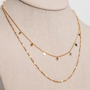 handmade set of 2 minimalist necklaces, gold beaded necklace, gold layered necklace, gold twist necklace, minimalist necklace set