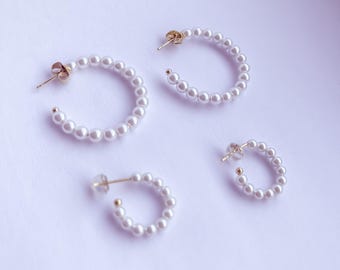 Pearl Hoop Earrings: 14k Gold Plated, Hypoallergenic
