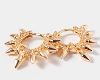 Gold Spike Hoop Earrings: Edgy Dangle Statement, Hypoallergenic