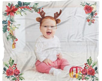 Christmas Gift, Personalized Blanket, personalised gift idea, custom baby blanket, holiday gift, flower design photo blanket, gift for her