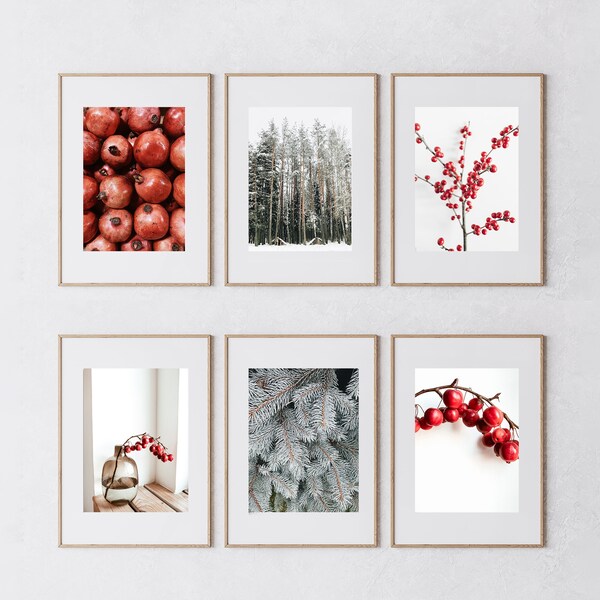 Decoración de Navidad, arte de pared, juego de trabajo de arte imprimible de 6 impresiones digitales, descarga instantánea, conjunto de impresión, impresión de Navidad, descarga digital