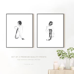 2er Set minimalistische Figuren Linie Zeichnung: schwarz weiss Kunstdruck (digitaler Download)