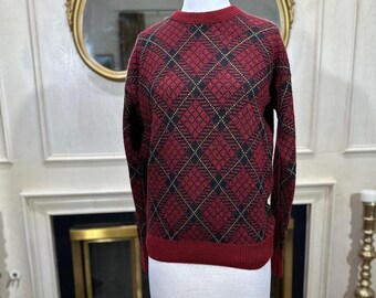 Vintage Janzen Men's Sweater Medium Red Black Argyle Plaid Made in USA