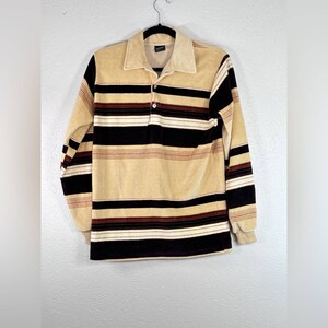 Campus Velour vintage longsleeve stripe polo various shades of brown size Medium