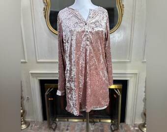 Kori America Crushed Velvet Tunic Dress M Blush Pink Boho Romantic 90s Barbie
