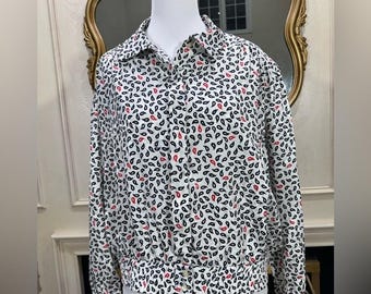Lilli Ann Collections Blouse White Black Paisley Elastic Waist Vintage 80s Mod