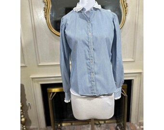 Oak Hill Shirt Size 14 Blue Striped Vintage Coquette Grandmacore