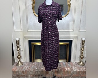 Vintage Darian Rayon Shirt Dress Purple Pink Geometric Print Midi Sz 16
