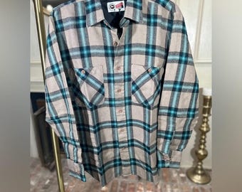Retro Sporty Arrow Sport Plaid Flannel Shirt M Soft retro sporty workwear