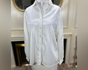 Jerrie Lurie Collectibles Vintage White Striped Button Down Shirt M/L Sheer