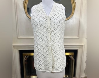 Vintage Handmade Cream Crochet Sweater Vest — Boho Cottagecore Coastal Cowgirl