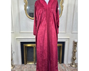 Vintage 70s Kaftan Maxi Dress Velvet Whimsigoth Old Hollywood Claret