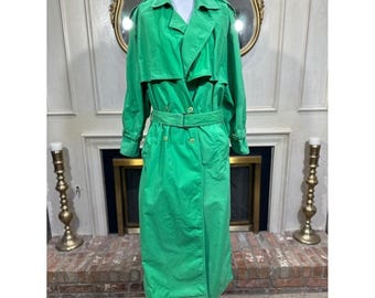 Together! Trench Coat Vintage XL Kelly Green Oversized Maxi Retro