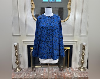 Pendleton Women’s Floral Button Blouse Blue Black Long Sleeve Vintage