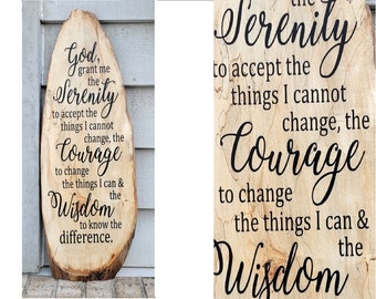 Painted Sign - Lombardy Poplar 30.5 x 8 Live Edge - Serenity Prayer - Wood Wall Art Hanging Decor