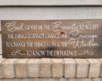 Sign - Pine 24 x 9.25 - Serenity Prayer - 2 ft  - Wood Wall Art Hanging Decor - Christian Sign - Dark Brown Walnut