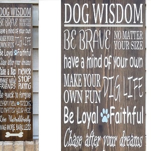 Painted Sign - Pine 36 x 9.25 - Dog Wisdom House Rules- 3 ft  - Wood Wall Art Hanging Decor - walnut - dark brown