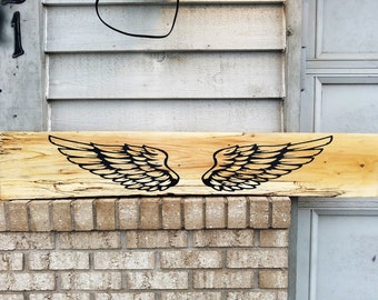 Painted Sign - Spalted Elm 63 x 8 Live Edge - Wings - Over 5 Ft Long - Large - Wood Wall Art Decor