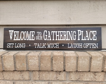 Welcome to our Gathering Place - Painted Wood 5.5 x 24 Sign Decor