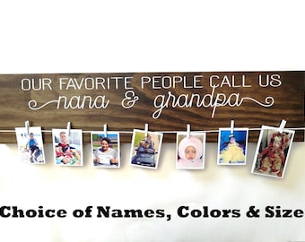 Custom Painted Our Favorite People Call Us Photo Display Board - Choose Name, Color, Size - Wood Wall Art Hanging Decor Sign - Nana Grandpa