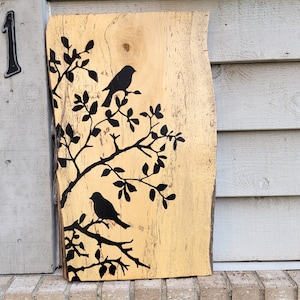 Painted Sign - Spalted Boxelder 23 x 14.25 Live Edge - Birds on Branches - Natural Wood Wall Art Hanging Decor - Very Unique