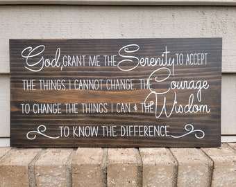 Sign - Pine 18 x 9.25 - Serenity Prayer - Wood Wall Art Hanging Decor - Christian Sign - Dark Brown Walnut