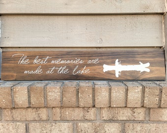 Painted Sign - Pine 5.5 x 30 - the best memories are made at the lake canoe dog - Wood Wall Art Hanging Decor