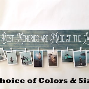 Custom Painted The Best Memories are Made at the Lake Photo Display Board - Choose Color & Size - Wood Wall Art Hanging Decor Sign