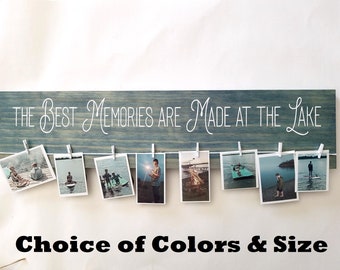Custom Painted The Best Memories are Made at the Lake Photo Display Board - Choose Color & Size - Wood Wall Art Hanging Decor Sign