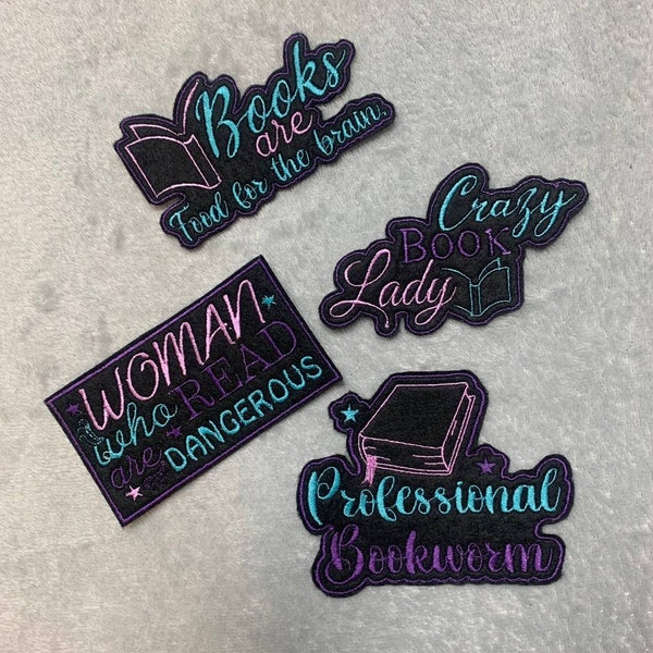 Bookish iron on patches, felt patches, machine embroidery patches, bookish iron on, book shop, book store ,instructions included.