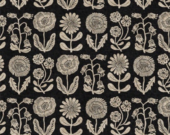 Elise Young - In the Dawn (55/45 Linen/Cotton Blend) - Stems - Black - FIGO Fabrics - 30” bolt end