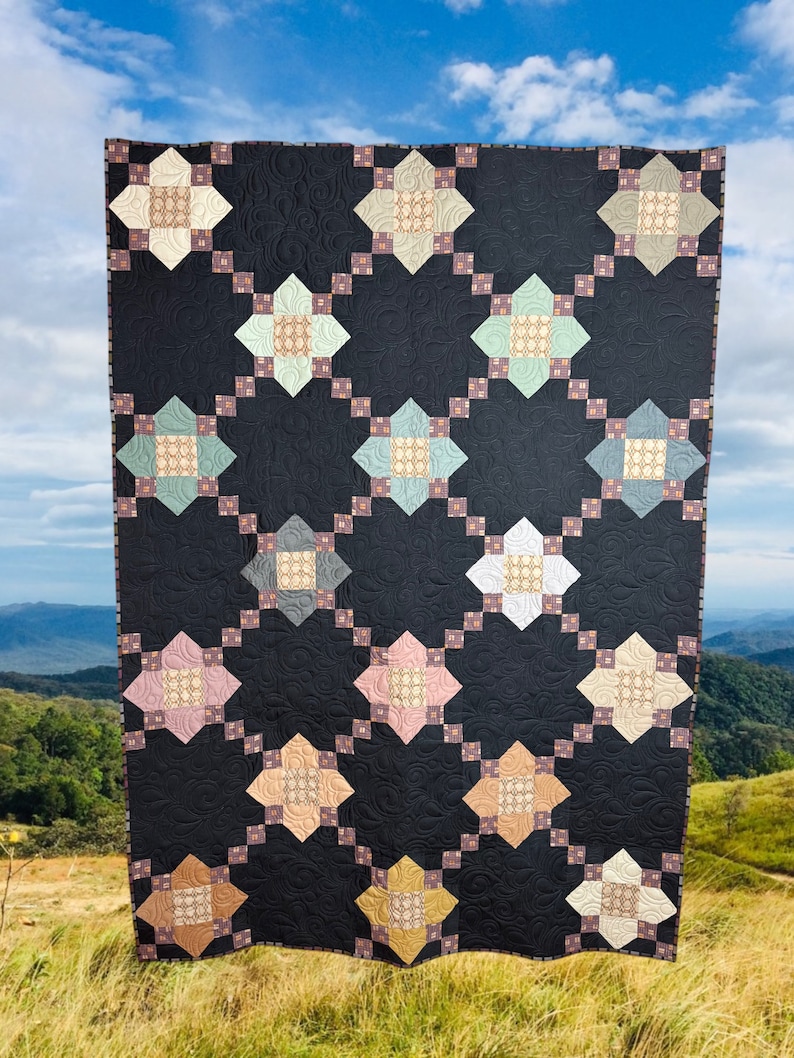 Posy Chain quilt, longarm quilted