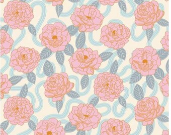 Verbena by Jen Hewett - Peonies Natural - sold by the half yard