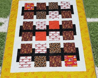 Handmade Patchwork Quilt | Kansas City Chiefs Inspired Quilt | Tula Pink Fabric | Large Throw Quilt | One of a Kind — Ready to Ship