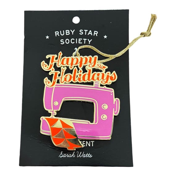 Sarah Watts Ruby Star Society Enamel Ornament | Holiday Sewing Ornament | Quilter Stocking Stuffer
