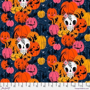Cori Dantini - Pretty Creepy - Pumpkin Patch - Navy - Free Spirit Fabrics - sold by the half yard