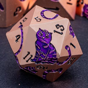 Cat Cat Dnd Metal Dice Set Red Copper Purple D and D Dungeons and Dragons Pathfinder Role Playing Game Dice D&D Polyhedral D20 RPG Game Dice
