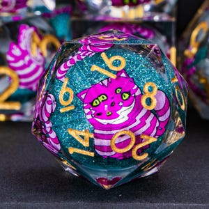 Pink Cat Dnd Resin Dice Set D and D Blue Liquid Active Core Sharp Edge Dice for D&D Dungeons and Dragons Polyhedral Role Playing Game Dice