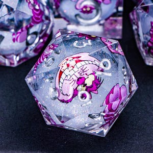 Pink Cat Dnd Resin Dice Set D and D White Liquid Active Core Sharp Edge Dice for D&D Dungeons and Dragons Polyhedral Role Playing Game Dice