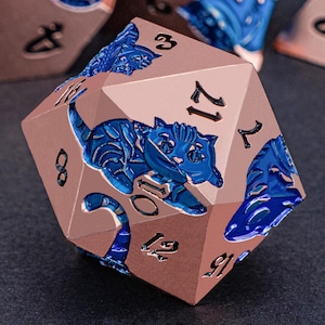 Red Copper Blue Cat Dnd Metal Dice Set D and D Dungeons and Dragons Pathfinder Role Playing Game Dice D&D Polyhedral D20 Board Game RPG Dice