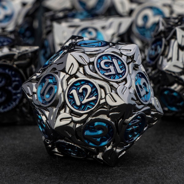 D and D Dungeons and Dragons Pathfinder Tabletop Role Playing Games DND Metal Dice Set RPG   Polyhedral Heavy Handmade Larger Blue D+D Dice