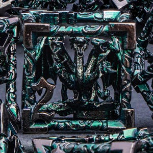 Five Headed Dragon Hollow DND Metal Dice Set D and D Dice D6 Dungeons and Dragons Role Playing Games Black Nickel Green D&D Dice Set Gifts