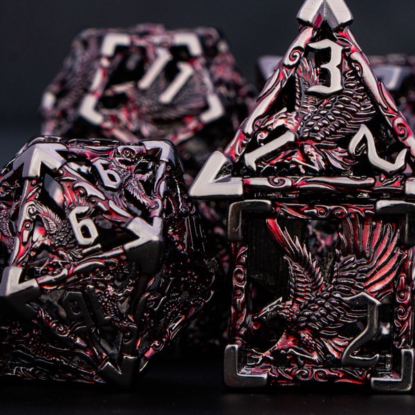 Hollow DND Metal Red Eagle D and D Role Playing Game Dice ,Dungeon and Dragon D+D Dice Polyhedral Dice RPG D&D Dice Set D20 D12 D10 D8 D6 D4